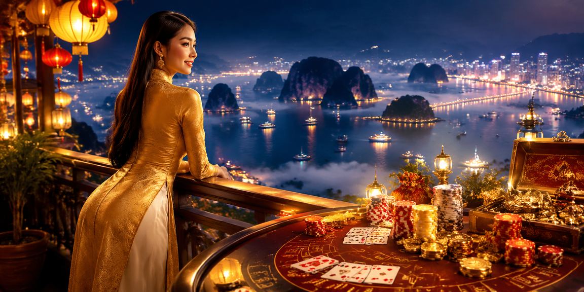 Dealer mặc áo dài truyền thống Hội An tại bàn baccarat casino trực tuyến